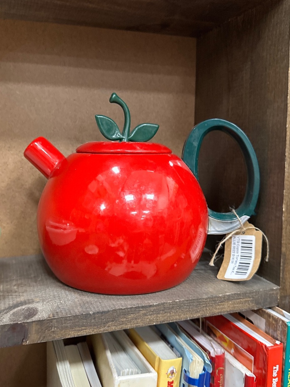 Vintage COPCO Enameled Metal Tomato Whistling Tea Kettle Pot